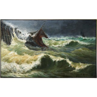 Late 19th Century "Rescue in Stormy Seas" Nautical Seascape Oil Painting on Canvas, Framed For Sale