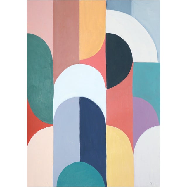 2020s 2026, Art Deco Painting Triptych of Subtle Sway, Acrylic Paint on Watercolor Paper, Vivid Tones by Natalia Roman For Sale - Image 5 of 11