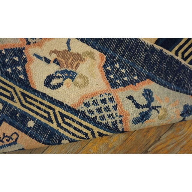 Ivory 1890s Beige Classic Greek Key Vase Antique Chinese Peking Small Knotted Wool Rug For Sale - Image 8 of 8