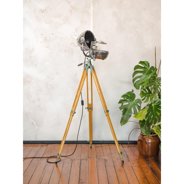 Electric Patt 123 Theater Spotlight Floor Lamp on Wooden Berlebach Tripod from Strand, 1950s For Sale - Image 9 of 18