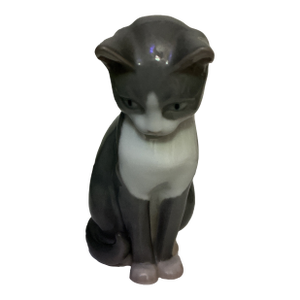 Vintage Bing & Grondahl Grey and White Cat Figurine