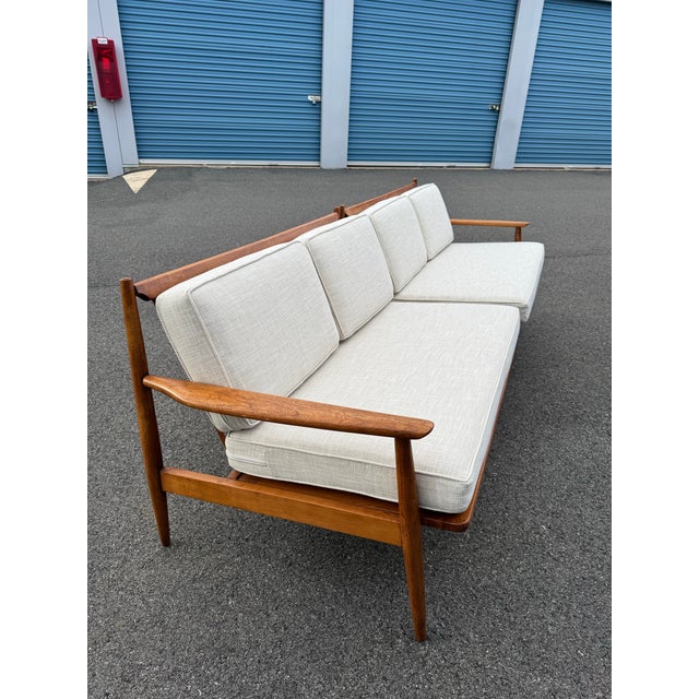 Baumritter 1960s 2 Piece Walnut Sofa Attributed to Viko Baumritter With New Upholstery For Sale - Image 4 of 11