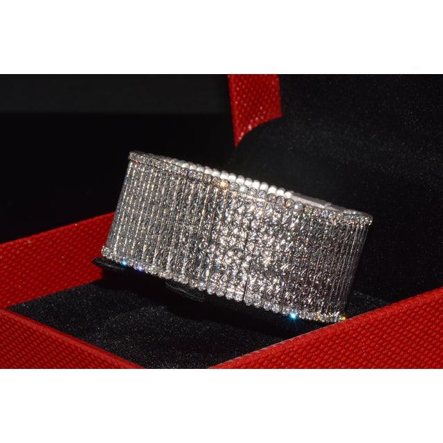Late 20th Century Rare Roberto Coin Natural 3.20ct Diamond Floral Scroll Work Wide Bracelet in Solid 18k White Gold For Sale - Image 10 of 15