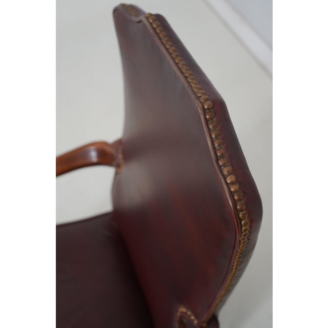 Pair of Hickory Leather Mahogany Armchairs - New Upholstery For Sale - Image 14 of 18