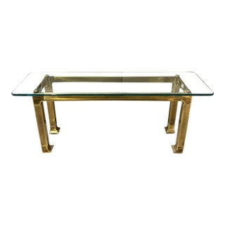 Vintage Mastercraft Attributed Mid-Century Modern Brass and Glass Rectangular Console Table For Sale