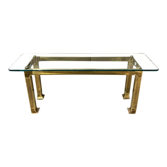 Vintage Mastercraft Attributed Mid-Century Modern Brass and Glass Rectangular Console Table For Sale