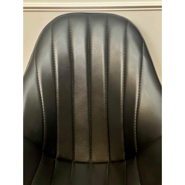 Plastic 1970s Vintage Modern Black Faux Leather Swivel Bucket Lounge Chair For Sale - Image 7 of 12