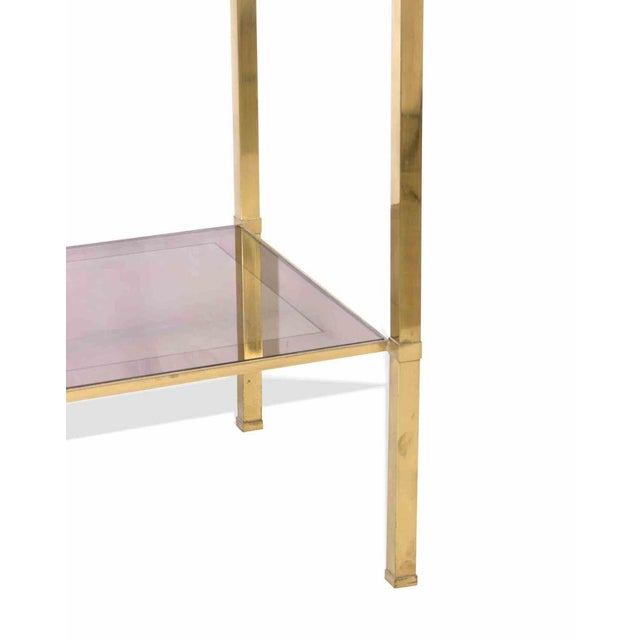 Vintage Brass Bedside Table with Glass Shelves, Italy, 1970s For Sale - Image 3 of 5