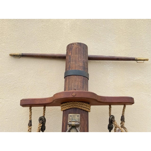 Late 20th Century Vintage Custom Nautical Wood 95" Ship Mast Mancave Bar Island W Pulley & Ropes For Sale - Image 5 of 18