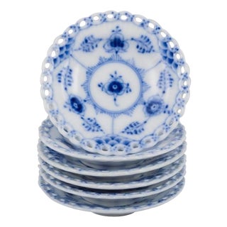 Blue Fluted Full Lace Caviar Bowls from Royal Copenhagen, 1961, Set of 6 For Sale