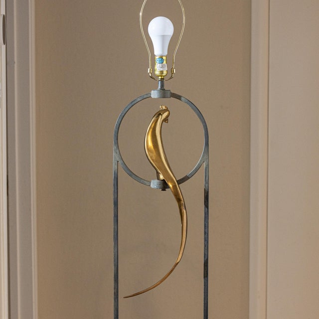 Gold Vintage Sculptural Postmodern Brass Bird Floor Lamp in Steel & Travertine For Sale - Image 8 of 14