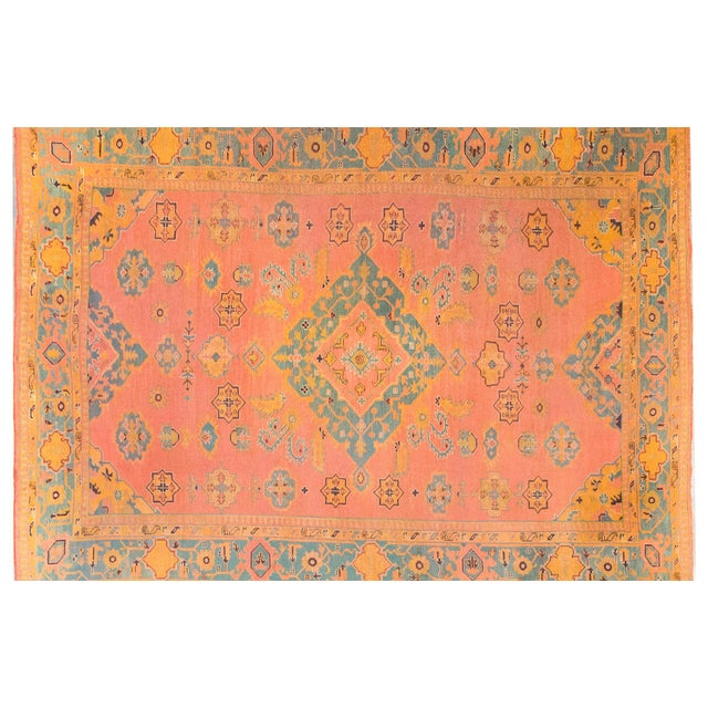 Salmon Early 20th Century Turkish Oushak Rug For Sale - Image 8 of 15