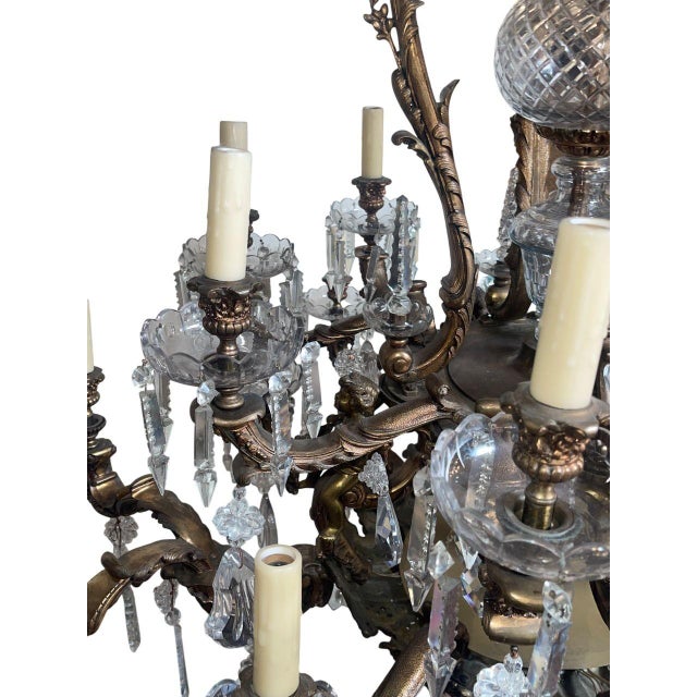 French Monumental 19th Century French Solid Bronze Chandelier With Baccarat Glass For Sale - Image 3 of 8