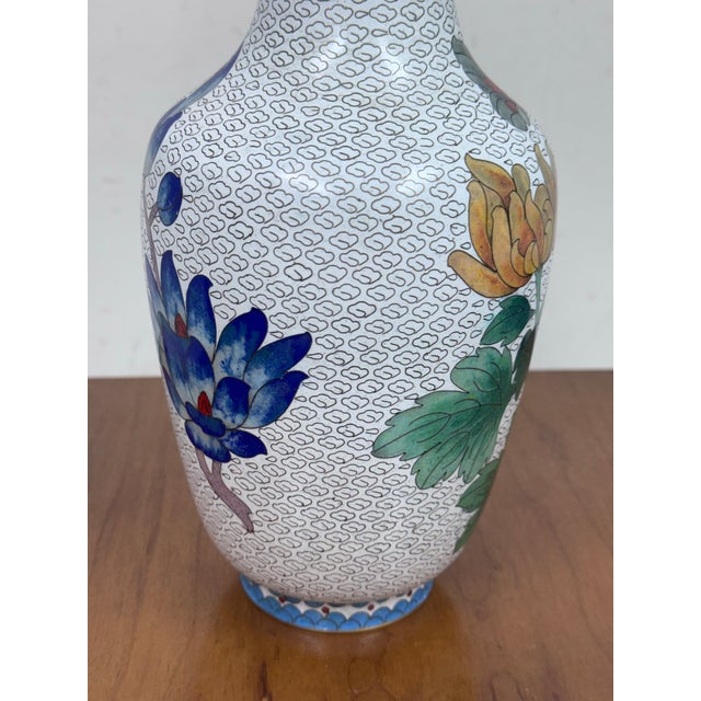 White Chinese Enamel Cloisonné Vase With Flowers For Sale - Image 8 of 12