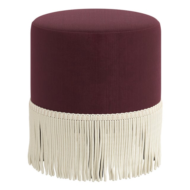 Traditional Fringe Ottoman in Titan Raisin For Sale - Image 3 of 4
