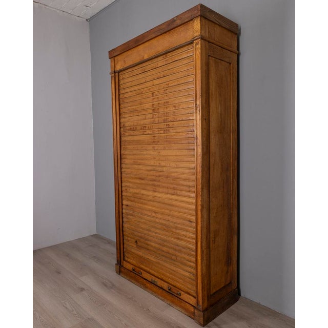 Vintag Industrial Style Wooden Rolling Shutter Filing Cabinet, 1940s For Sale - Image 4 of 18