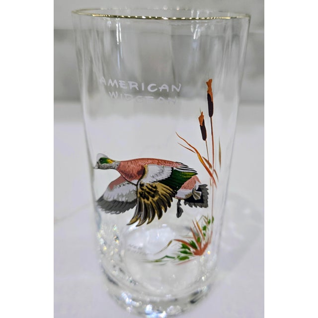Vintage Ned Smith Waterfowl Series Highball Glasses Set of 6 - 22k Gold Rim Crinkle Textured For Sale - Image 10 of 13