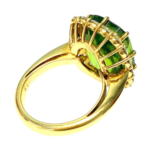 Late 20th Century late 20th Century 18k Yellow Gold Large Peridot and Diamond Ring, , Size 6 For Sale - Image 5 of 11