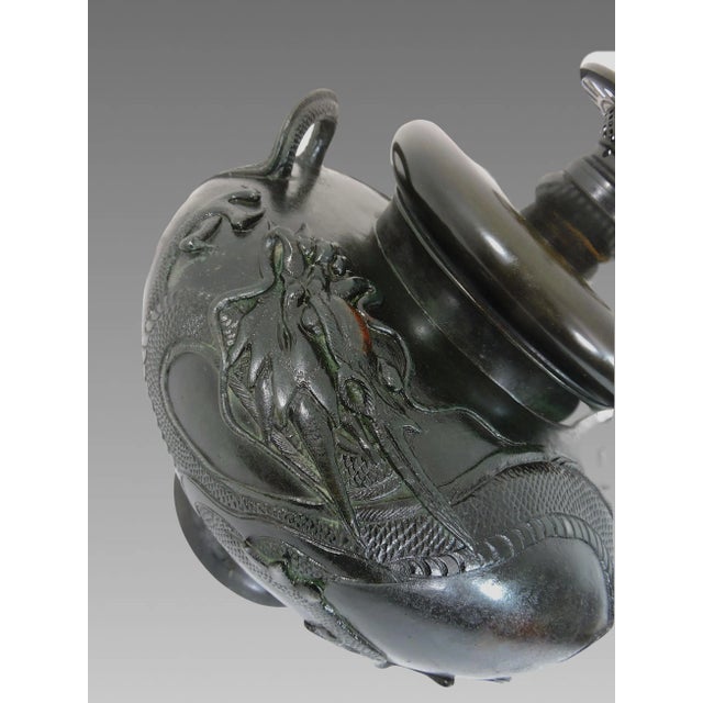 Bronze Antique Japanese Double Dragon Table Lamp, Cast Bronze 'Censor', Meiji Period For Sale - Image 8 of 12