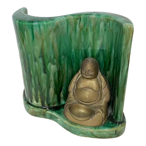 Mid Century Modern Ceramic and Brass Buddha Lamp