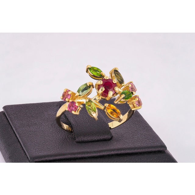 Metal Multicolor Automn Color Gemstone Ring in 14k Gold Size 5.75 (All Sizes Available) For Sale - Image 7 of 10