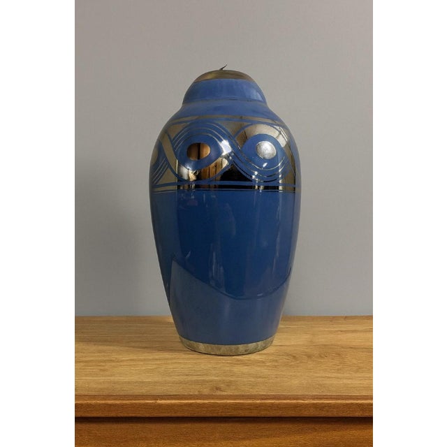 Large Art Deco Porcelain Vase with Silver Geometric Shapes, 1930s For Sale - Image 4 of 4