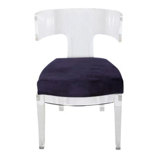 Modern Curved Back Designer Lucite Chair With Suede Seat For Sale