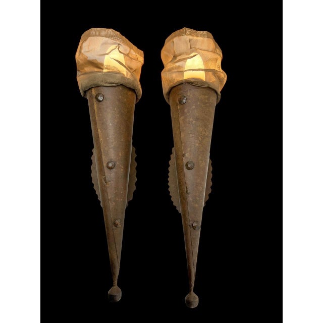 Large Torch Wall Lamps Wrought and Mesh Metal, 1970s, Set of 2 For Sale - Image 12 of 18