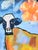 Abstract Whimsical Impressionist Cow Painting Including the Antiqued Gold Wood Frame For Sale - Image 3 of 5