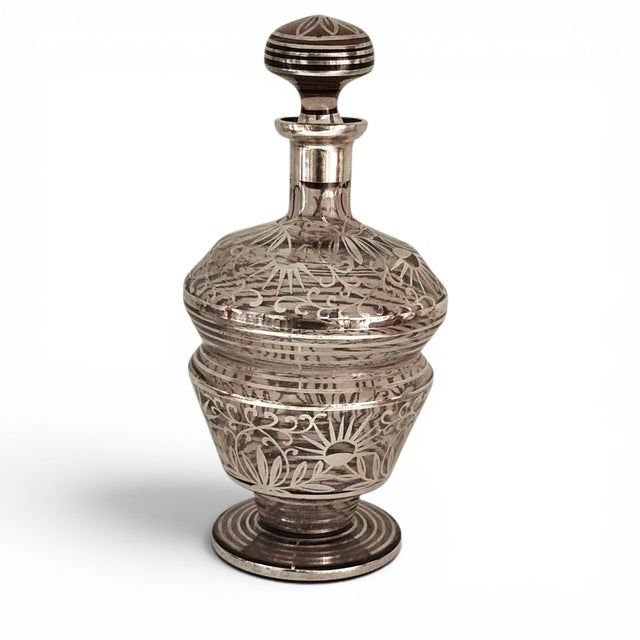 Mid 20th Century Czech Bohemian Crystal Silver Overlay Decanter and Cordial Set - 7 pcs For Sale - Image 10 of 18