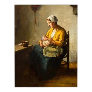 Antique Painting of Mother and Infant by Bernard De Hoog (Dutch, 1866-1943)