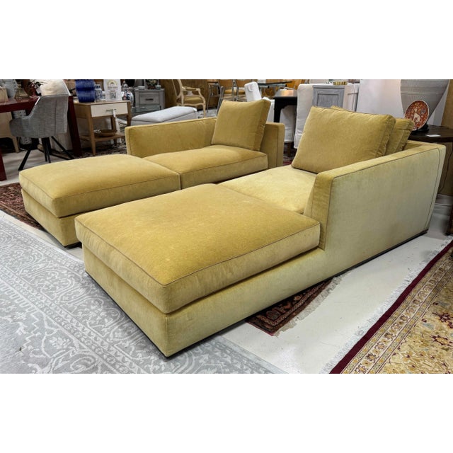 A pair of nearly new opposing Richard Sofas designed by Antonio Citterio for B&B Italia. Upholstered in gold velvet. Made...