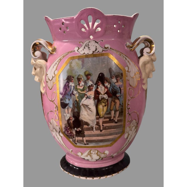 Pair of Antique Old Paris Porcelain Scenic & Gilt Decorated Handled 13.5" Vases For Sale - Image 10 of 11