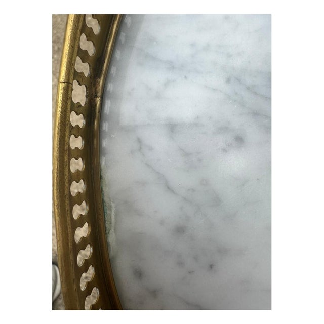 Vintage Regency Style Brass Gallery Marble Top Pedestal Table For Sale - Image 9 of 9