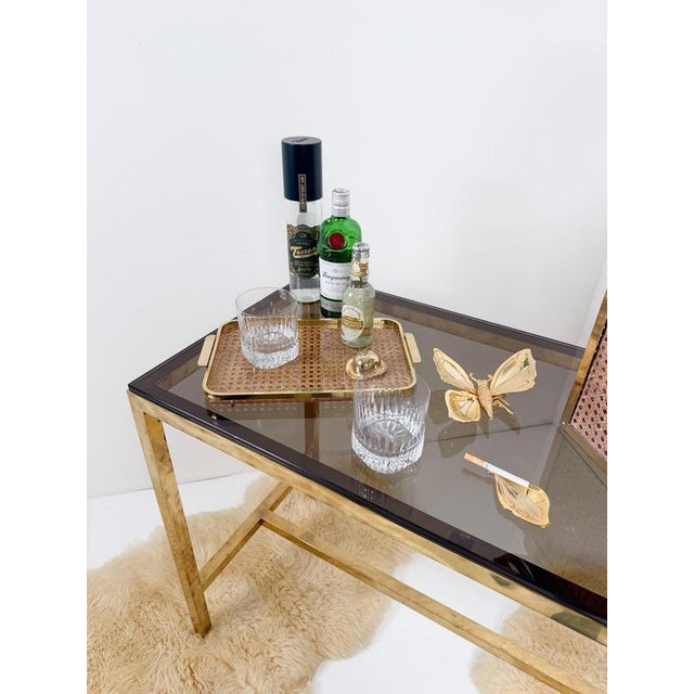 Christian Dior Mid-Century Modern Acrylic Glass, Brass and Cane Webbing Tray in the style of Christian Dior, 1970s For Sale - Image 4 of 18