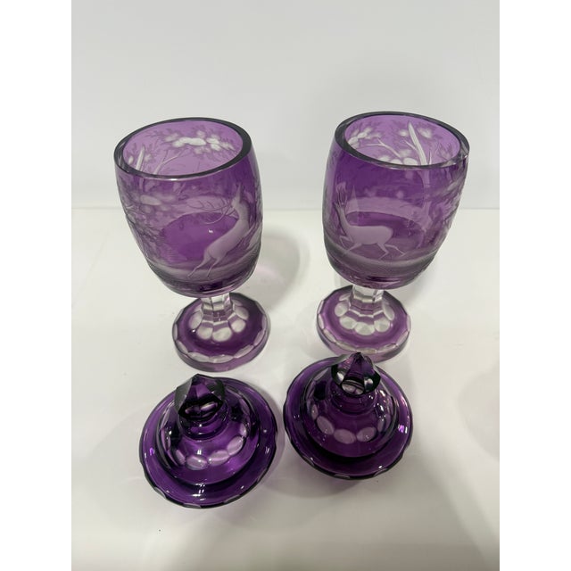 Amethyst Pair of Bohemian Amethyst Engraved Covered Beakers, Late 19th Century For Sale - Image 8 of 8