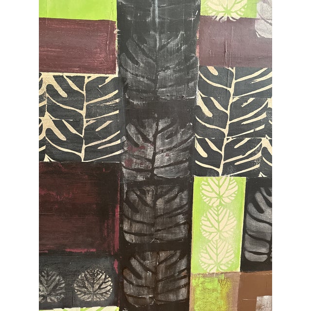 Abstract Original Abstract Wall Art With Monstera Leaves on a 5ft X 4 Ft Canvas For Sale - Image 3 of 11