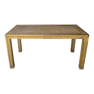 1970s Bamboo & Brass Dining Table Desk For Sale