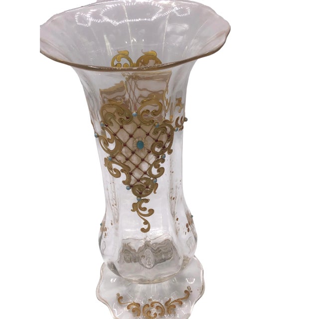 Traditional Moser Jeweled Enameled Crystal Vase For Sale - Image 3 of 8