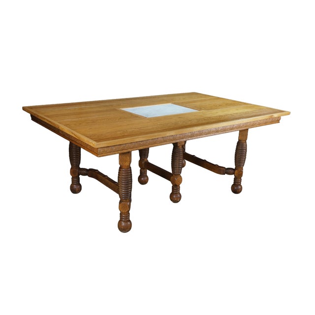 Victorian Antique American Victorian Arts & Crafts Quartersawn Oak & Marble Dining Table For Sale - Image 3 of 15