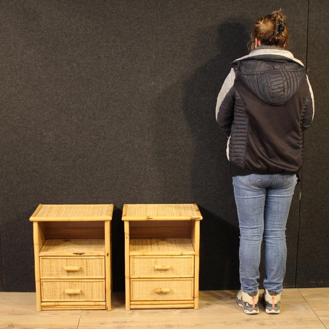 Pair of Italian nightstands from the 1980s. Rattan and bamboo furniture of beautiful lines and a pleasing décor. These...