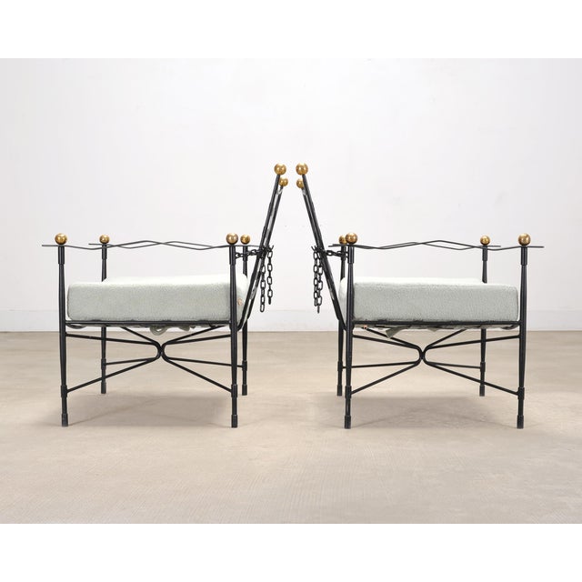 Black Pair of Mario Papperzini Amalfi Iron Lounge Chairs and Ottomans For Sale - Image 8 of 18