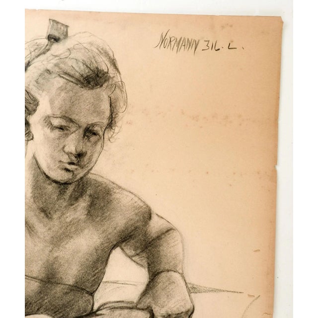 Charcoal seated figural study by Charles Berkeley Normann (1903-1985) Texas and Norway, signed upper right, circa 1950s....