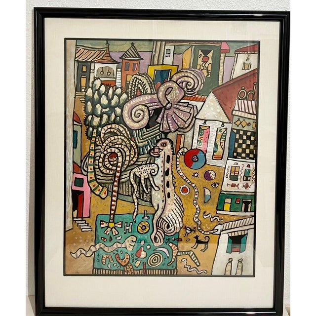 Paper Alan Davie, Vibrant Alan Davie Scottish Colorful Surrealist British Pop Art Village Painting, 1982 For Sale - Image 7 of 14