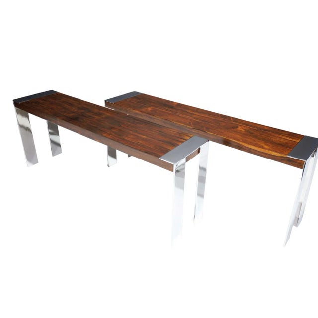 Highly figured rosewood console by Flair. The table has been fully restored with new chrome plating and refinishing of the...