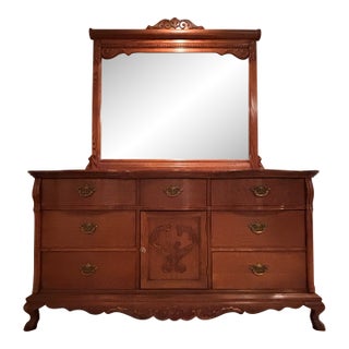 1990s Lexington Victorian Sampler Triple Dresser W/ Landscape Mirror For Sale