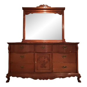 1990s Lexington Victorian Sampler Triple Dresser W/ Landscape Mirror