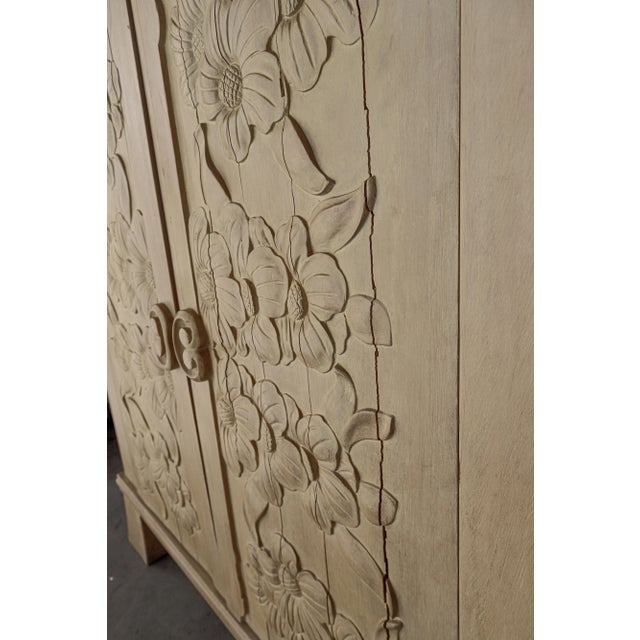 Phyllis Morris Vintage Hand Carved Wood Floral Relief Cabinet For Sale - Image 4 of 7