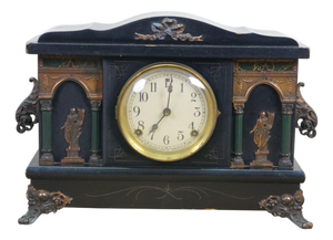 Antique Sessions Neoclassical Figure With Lyre Key Wound Mantel Clock 17"