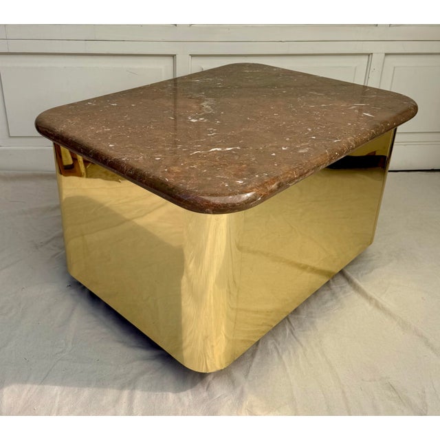 Brass Vintage Brass Clad Marble Top Coffee Table in the Style of Milo Baughman For Sale - Image 8 of 10